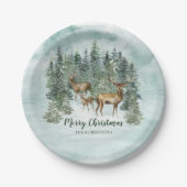 Waterverf Kerstmis Rustic Forest Deer Papieren Bordje (Voorkant)