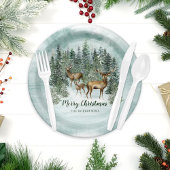 Waterverf Kerstmis Rustic Forest Deer Papieren Bordje