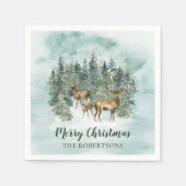 Waterverf Kerstmis Rustic Forest Deer Servet (Voorkant)