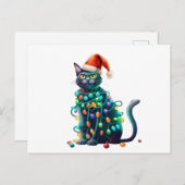 Waterverf Kerstmis Santa Cat Tree Lights Briefkaart (Voorkant / Achterkant)