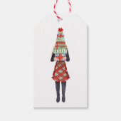 Waterverf Kerstmis Shopping Mode Meisje Cadeaulabel (Voorkant)