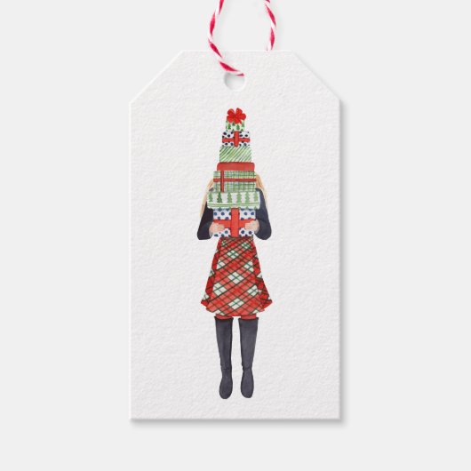 Waterverf Kerstmis Shopping Mode Meisje Cadeaulabel (Voorkant)