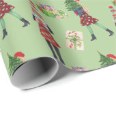 Waterverf Kerstmis Shopping Mode Meisje Cadeaupapier (Rol Hoek)