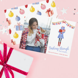 Waterverf Kerstmis Shopping Mode Meisje Feestdagenkaart