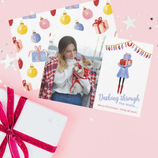 Waterverf Kerstmis Shopping Mode Meisje Feestdagenkaart