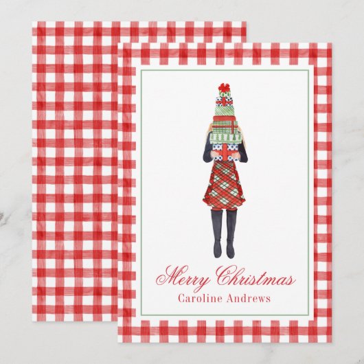 Waterverf Kerstmis Shopping Mode Meisje Feestdagenkaart (Voorkant / Achterkant)