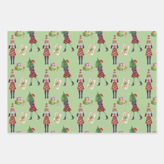 Waterverf Kerstmis Shopping Mode Meisje Inpakpapier Vel (Voorkant 3)