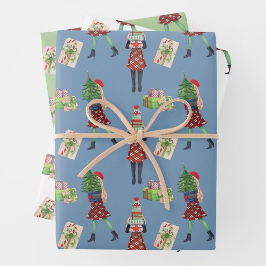 Waterverf Kerstmis Shopping Mode Meisje Inpakpapier Vel (In situ)