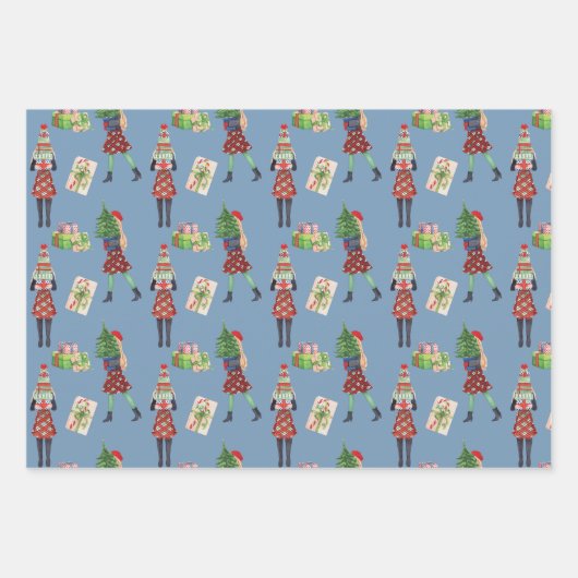 Waterverf Kerstmis Shopping Mode Meisje Inpakpapier Vel (Voorkant)