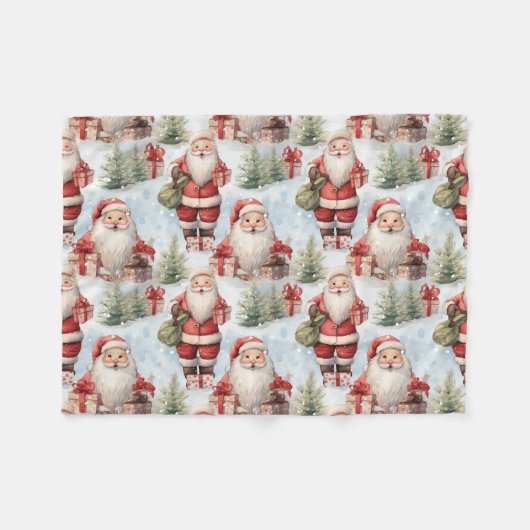 Waterverf Kerstmis Sinterklaas 3 - Fleece Deken (Voorkant (Horizontaal))