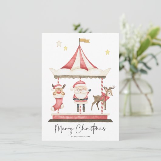Waterverf Kerstmis Sinterklaas Carrousel Feestdagenkaart (Staand voorkant)