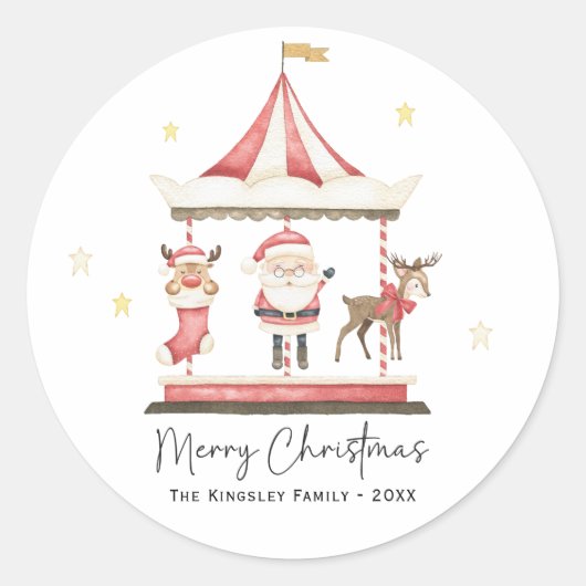 Waterverf Kerstmis Sinterklaas Carrousel Ronde Sticker (Voorkant)