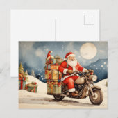 Waterverf Kerstmis Sinterklaas op Motorcycle Feestdagenkaart (Voorkant / Achterkant)