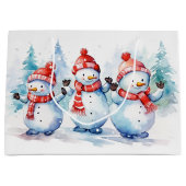 Waterverf Kerstmis Sneeuwmannen Groot Cadeauzakje (Voorkant)