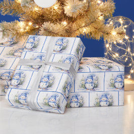 Waterverf Kerstmis Sneeuwmannen In Sneeuwvlokken Cadeaupapier