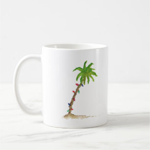 Waterverf kerstmis tropische beuken palmbomen koffiemok