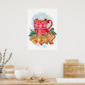Waterverf Kerstmis, warme chocolade Marshmallow Poster (Keuken)