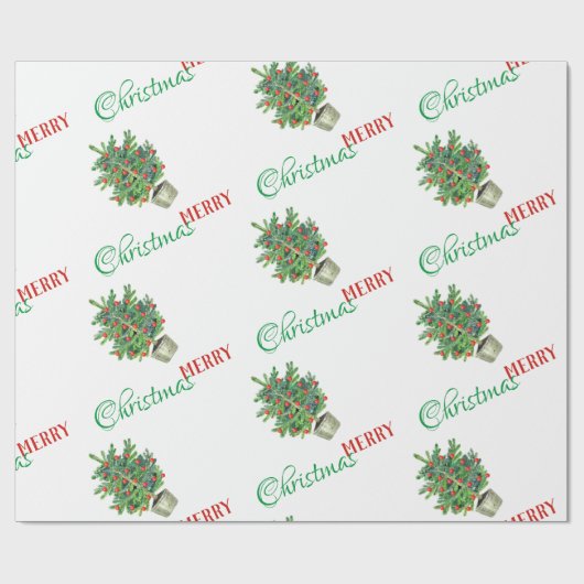 Waterverf Kerstmis winter Cadeaupapier (Vlak)