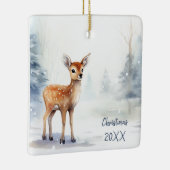 Waterverf Kerstmis Winter Fawn Keramisch Ornament (Rechts)