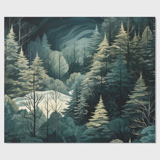 Waterverf Kerstmis Winterbos Cadeaupapier (Vlak)