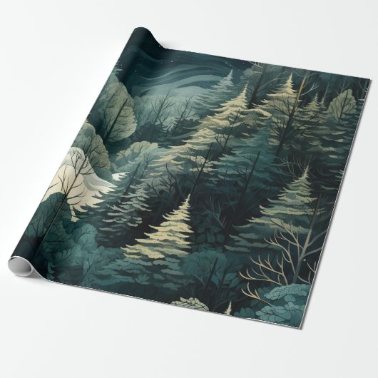 Waterverf Kerstmis Winterbos Cadeaupapier (Uitgerold)