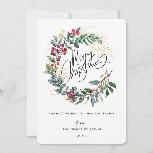 Waterverf Kerstmis Wreate Feestdagenkaart (Voorkant)