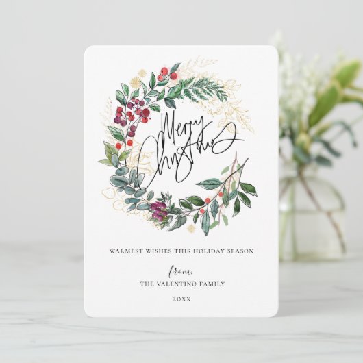 Waterverf Kerstmis Wreate Feestdagenkaart (Staand voorkant)