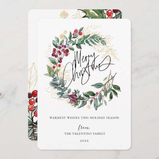 Waterverf Kerstmis Wreate Feestdagenkaart (Voorkant / Achterkant)