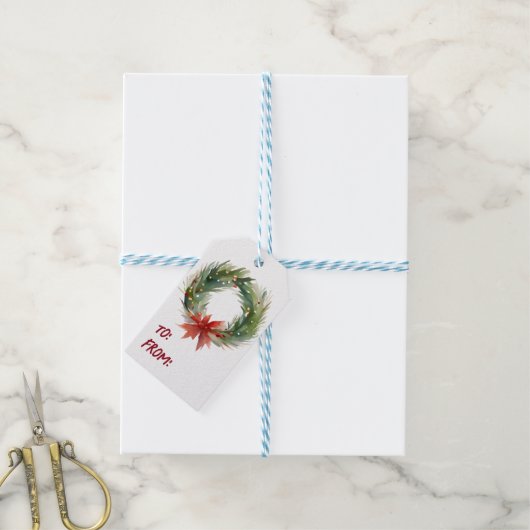 Waterverf Kerstmis Wreath Cadeaulabel (Met Touw)