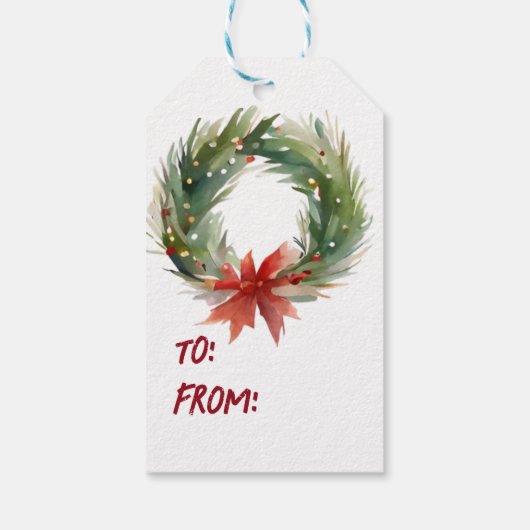 Waterverf Kerstmis Wreath Cadeaulabel (Achterkant)