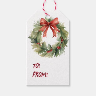 Waterverf Kerstmis Wreath Cadeaulabel
