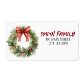 Waterverf Kerstmis Wreath Etiket (Voorkant)