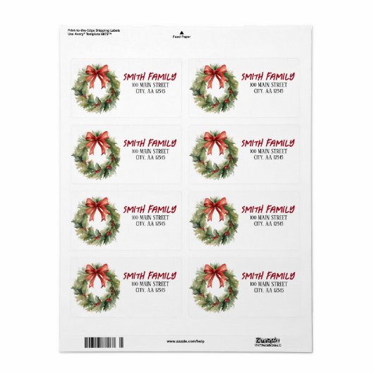 Waterverf Kerstmis Wreath Etiket (Full Sheet)
