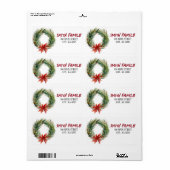 Waterverf Kerstmis Wreath Etiket (Full Sheet)