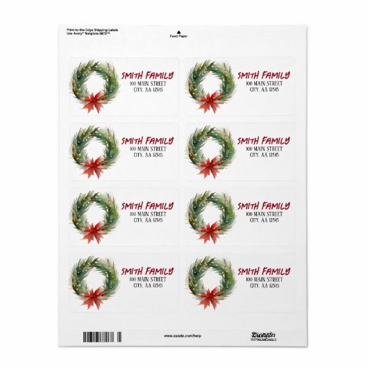 Waterverf Kerstmis Wreath Etiket (Full Sheet)