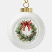 Waterverf Kerstmis Wreath Keramische Bal Ornament (Voorkant)