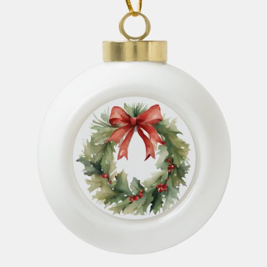 Waterverf Kerstmis Wreath Keramische Bal Ornament (Voorkant)