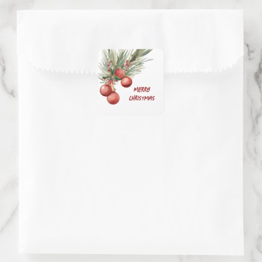 Waterverf Kerstmis Wreath Vierkante Sticker (Tas)