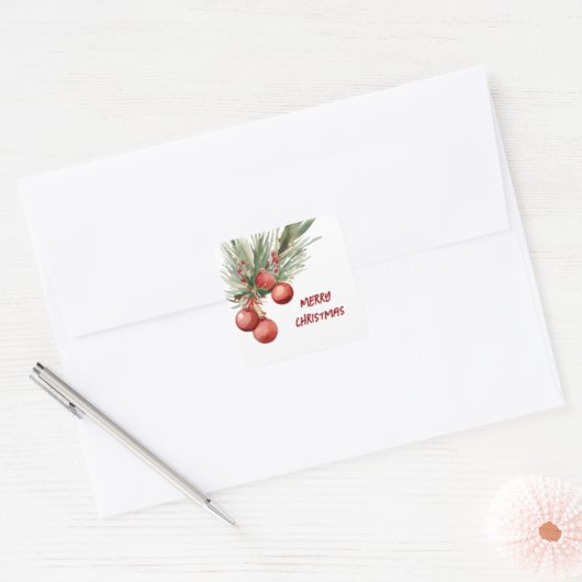 Waterverf Kerstmis Wreath Vierkante Sticker (Envelop)