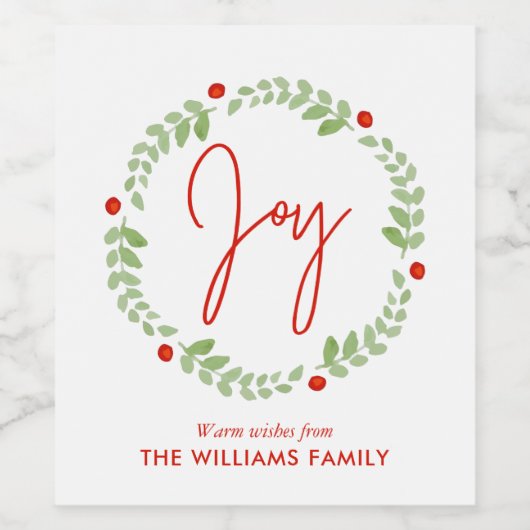 Waterverf Kerstmis Wreath Wijn Etiket (Enkel label)