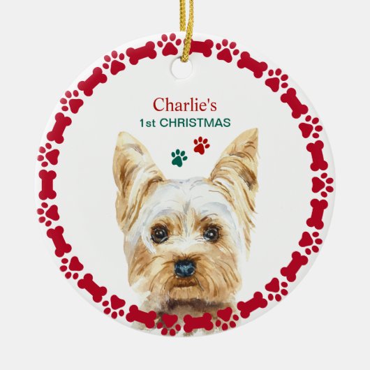 Waterverf Kerstmis Yorkie Persoonlijke versiering Keramisch Ornament (Voorkant)