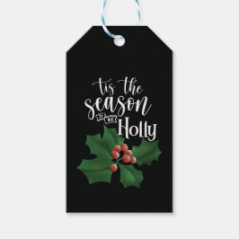 Waterverf Kerstmis Zwart en Groen Hulst Kerst Cadeaulabel
