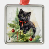  WATERVERF KERSTMIS ZWARTE KAT METALEN ORNAMENT (Voorkant)