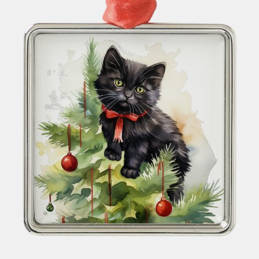  WATERVERF KERSTMIS ZWARTE KAT METALEN ORNAMENT (Voorkant)