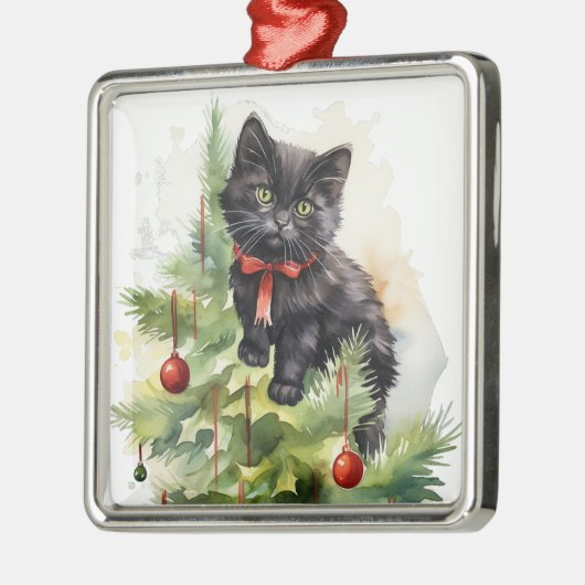 WATERVERF KERSTMIS ZWARTE KAT METALEN ORNAMENT (Links)