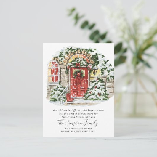 Waterverf Kerstmisdeur Bewegende Aankondiging POS Briefkaart (Staand voorkant)