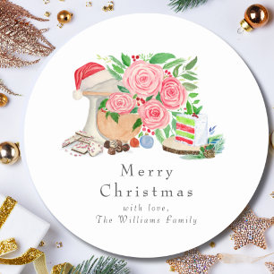 Waterverf Kerstmixer Met Kerstsnoepjes Ronde Sticker