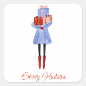 Waterverf kerstMode Girl Winkelen Vierkante Sticker (Voorkant)