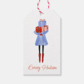 Waterverf kerstMode Meisje met Cadeaus Cadeaulabel (Voorkant)