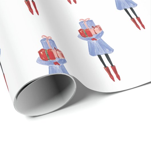 Waterverf kerstMode Meisje met Cadeaus Cadeaupapier (Rol Hoek)